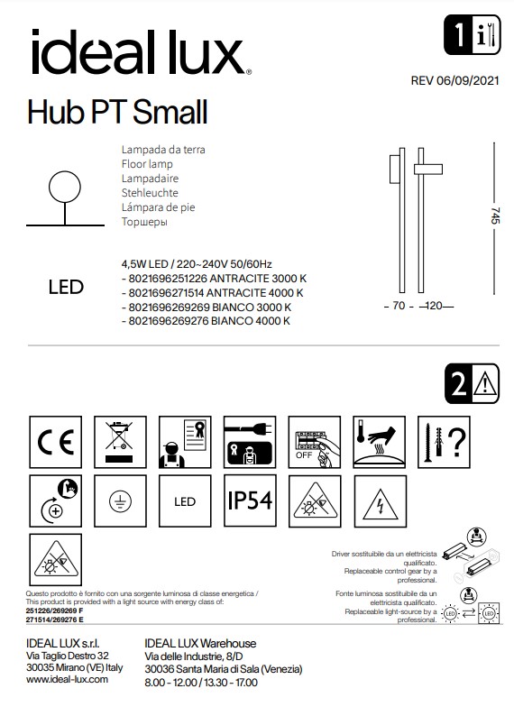 Світильник вуличний HUB PT SMALL BIANCO 3000K (269269), IDEAL LUX - Зображення 269269--.jpg
