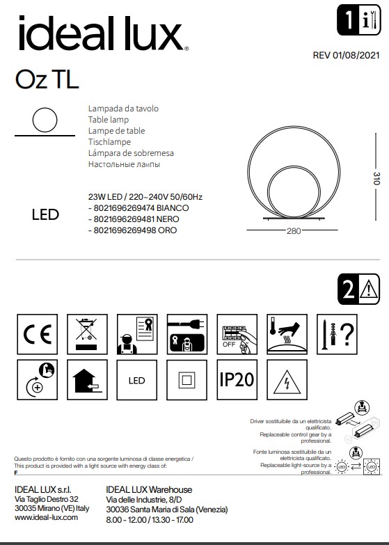 Настільна лампа OZ TL BIANCO (269474), IDEAL LUX - Зображення 269474--.jpg