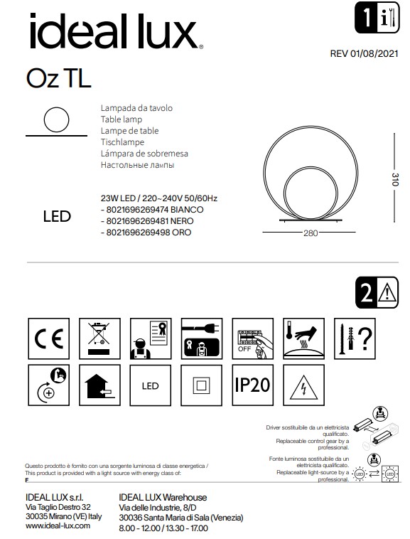 Настільна лампа OZ TL NERO (269481), IDEAL LUX - Зображення 269481--.jpg