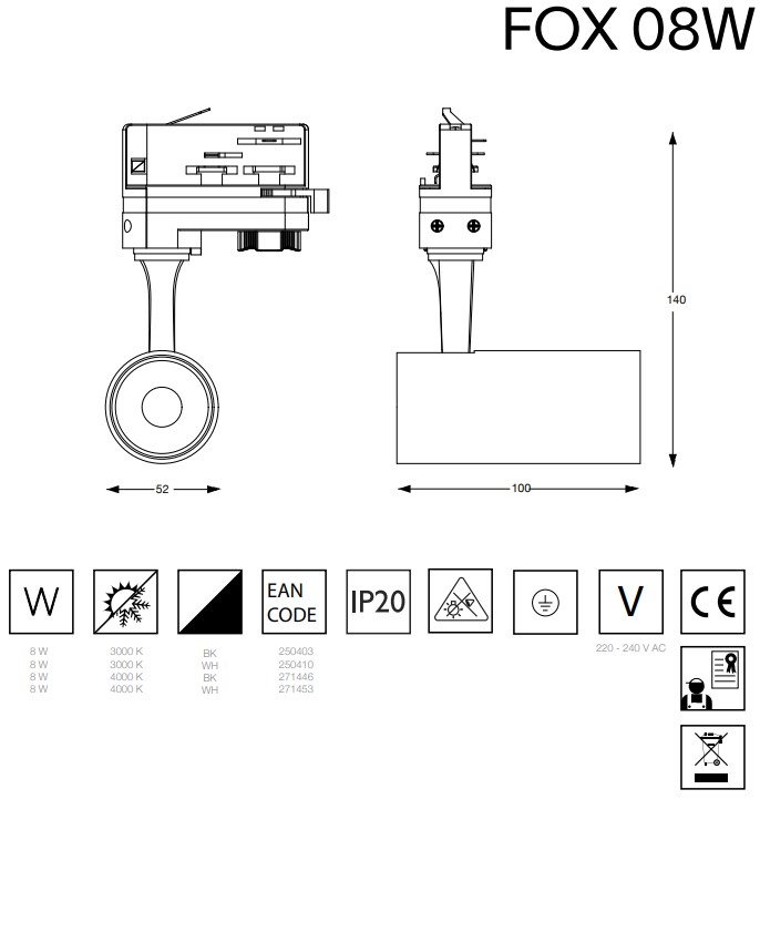 Трековий світильник FOX 08W CRI80 41° 4000K (271453), IDEAL LUX - Зображення 271453--.jpg