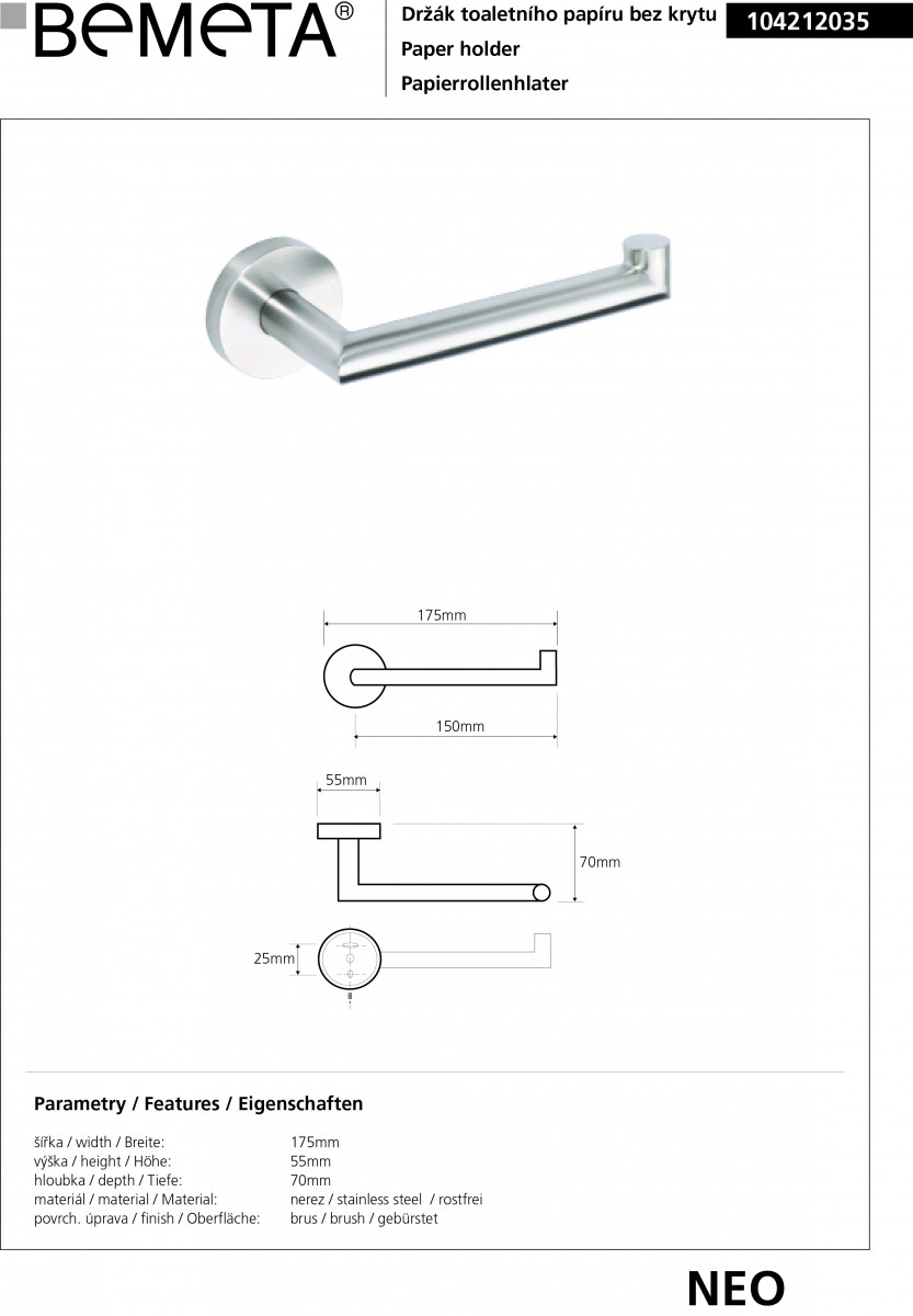 Тримач для туалетного паперу Neo (104212035), Bemeta - Зображення 273856-49341.jpg