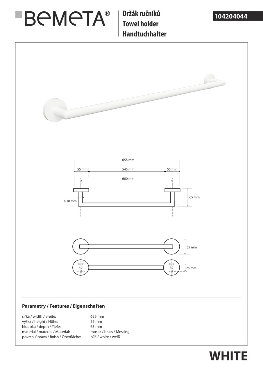 Держатель для полотенец White (104204044), Bemeta - Зображення 278769-7258a.jpg