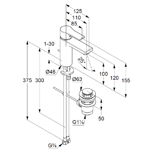 Смеситель для умывальника 100 DN 15 Zenta SL (482900565), Kludi - Зображення 284109-0314a.jpg