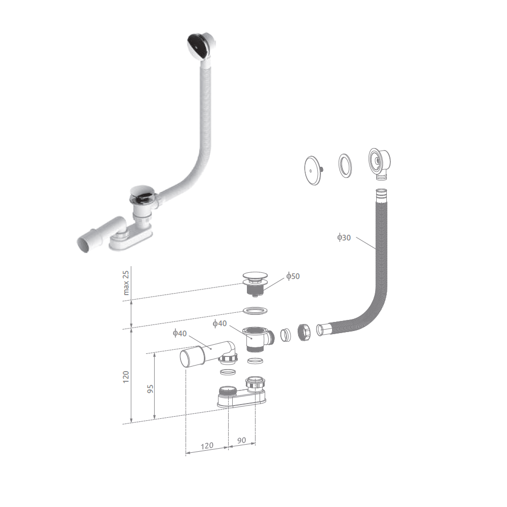 Сифон для ванны Clik-Clak R135L Radaway - Зображення 284664-3e825.png