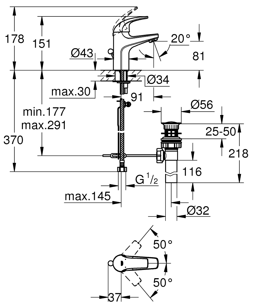 Смеситель для умывальника BauCurve S-Size 32805000 Grohe - Зображення 28475431-492ee.jpg