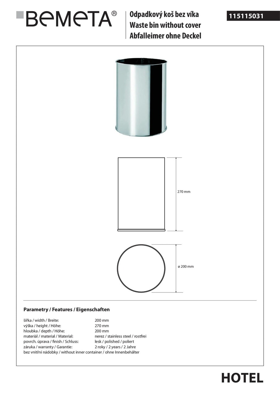 Відро для сміття Hotel (115115031), Bemeta - Зображення 288509-a3224.jpg