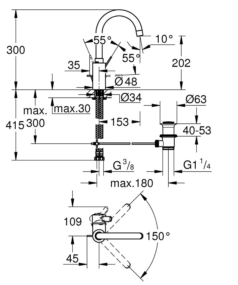 Змішувач для умивальника L-Size Eurosmart Cosmopolitan (32830001), Grohe - Зображення 288674-b9297.jpg