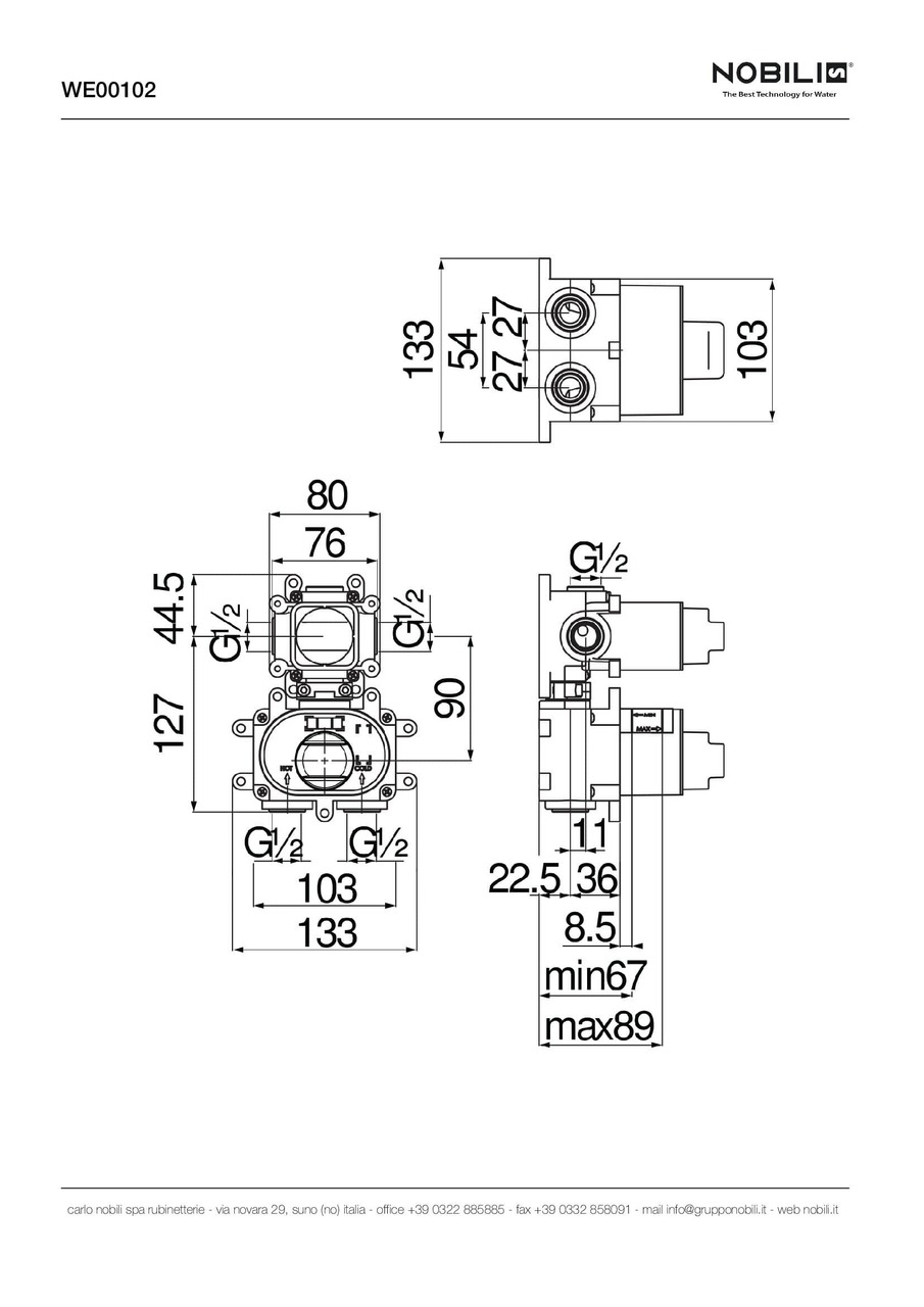 Вбудована частина змішувача на 2 виходи з термостатом (WE00102), Nobili - Зображення 290629-90651.jpg