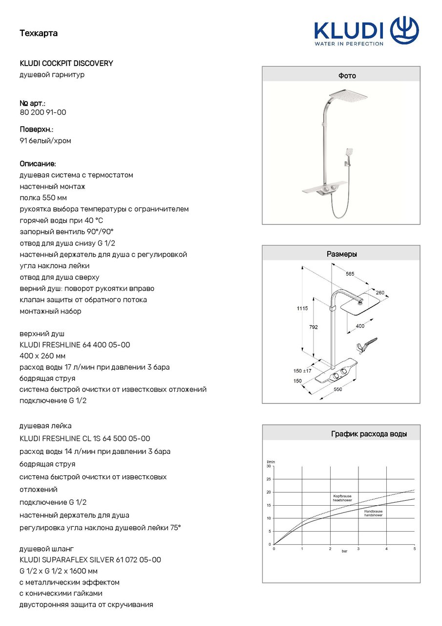 Душова система Cockpit Discovery (8020091-00) білий, Kludi - Зображення 291074-141e9.jpg