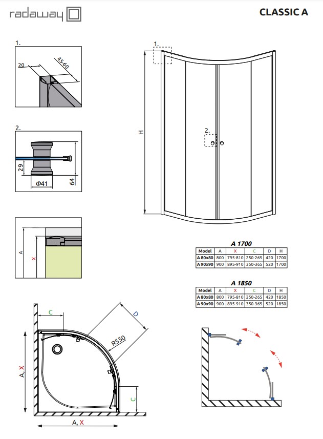 Душова кабіна напівкругла Classic A 90×90×170, RADAWAY - Зображення 30000-01-01-2.jpg