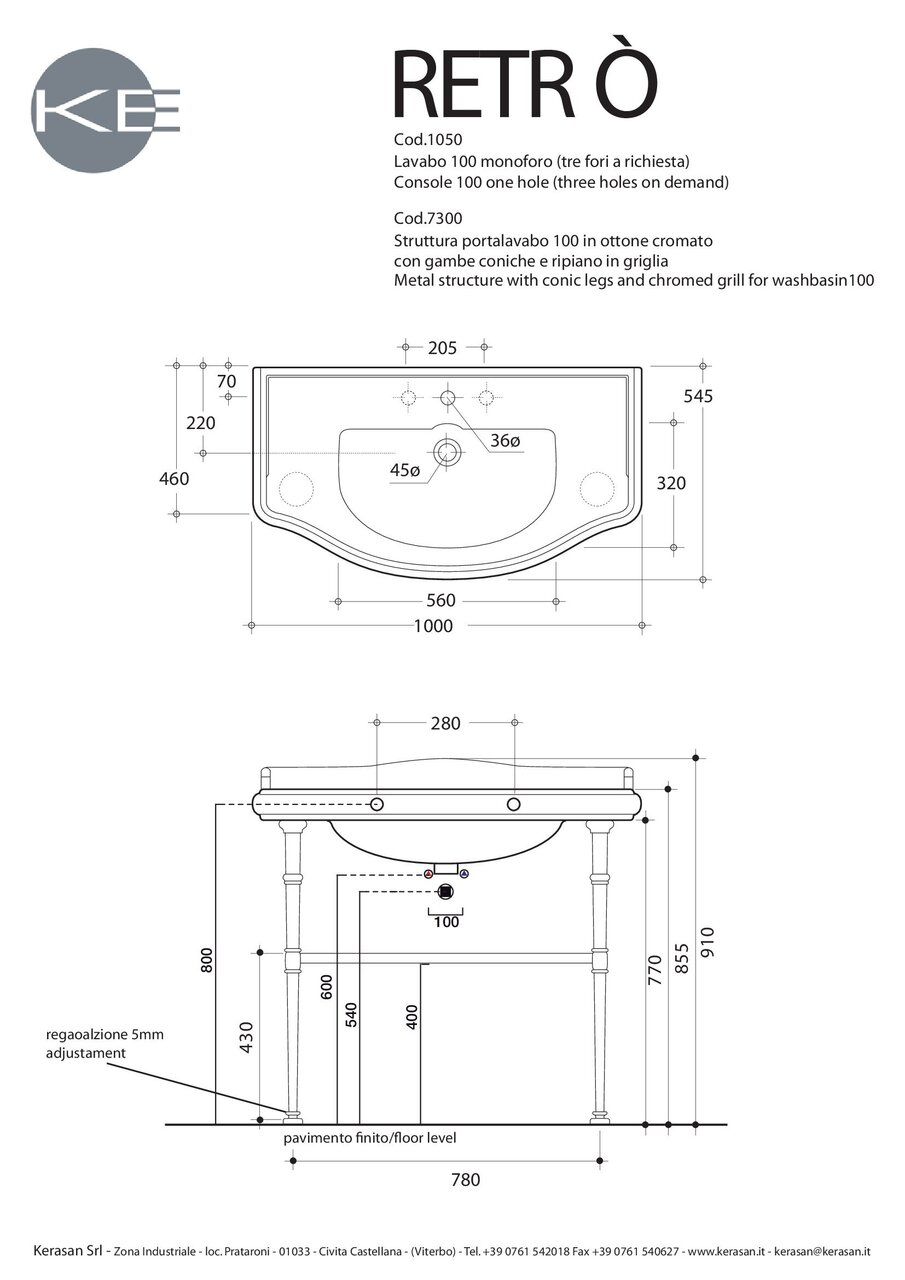 Умивальник з консолью Retro Chrome 1050730090 KERASAN - Зображення 30023662-05395.jpg