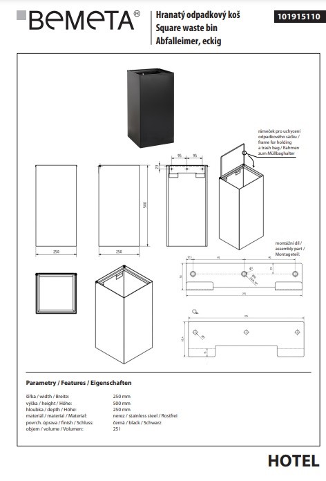 Відро для сміття підвісне 25 л Hotel 101915110 Bemeta - Зображення 30580811-1afdc.jpg
