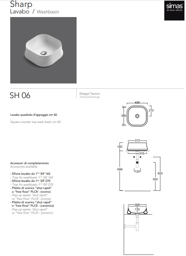 Умивальник Sharp SH 06 Cemento matt SIMAS - Зображення 309389-f164a.jpg