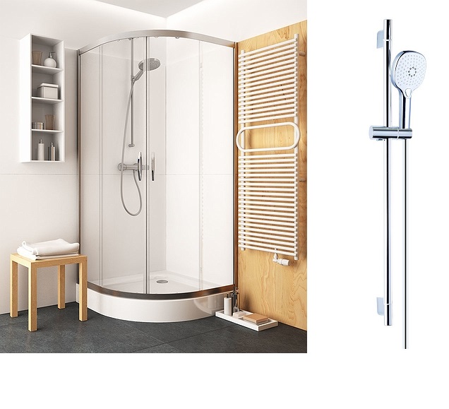 Душова кабіна напівкругла REKORD 90 Душовий піддон FIRST 90 KOLO Душовий набір Mode S Sliding хром Adell - Зображення