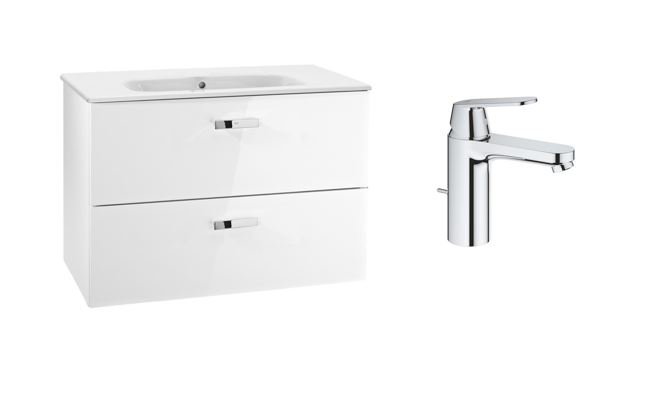 Шафка з умивальником Victoria 80 A855852806 Roca Змішувач для умивальника M-Size Eurosmart Cosmopolitan 23325000 Grohe - Зображення
