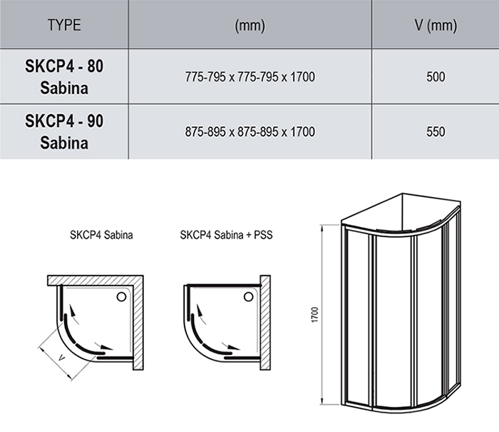Душевая кабина полукруглая SUPERNOVA SKCP4-90 SABINA Pearl, (31177V10011) RAVAK - Зображення 31144V10011-3.jpg