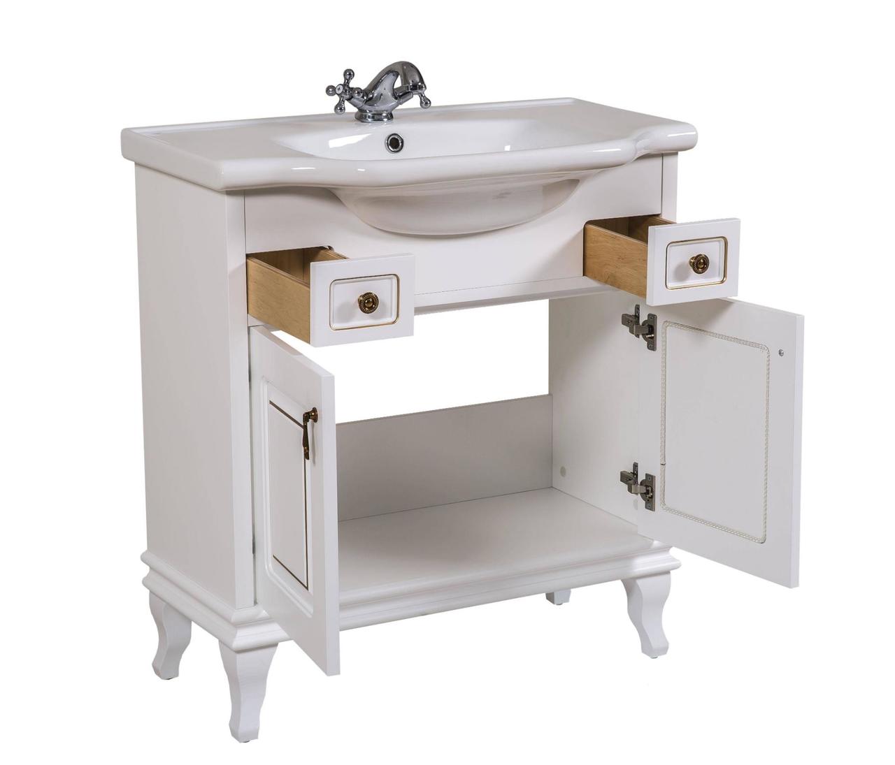 Шафка з умивальником Беатріче New Klasik Біла Патина Золото 80, Аква Родос - Зображення 314619-5572d.jpg