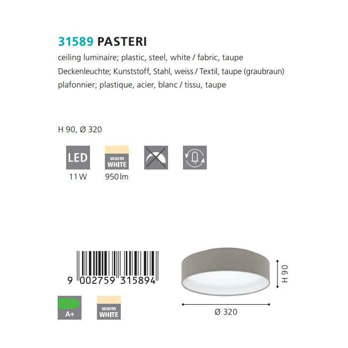 Светильник PASTERI NICKEL-TAUPE LED (31589), EGLO - Зображення 31589--.jpg