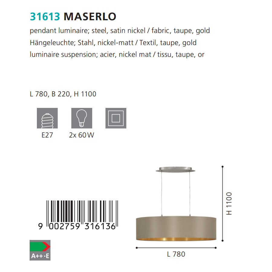 Люстра MASERLO  NICKEL-TAUPE (31613), EGLO - Зображення 31613--.jpg