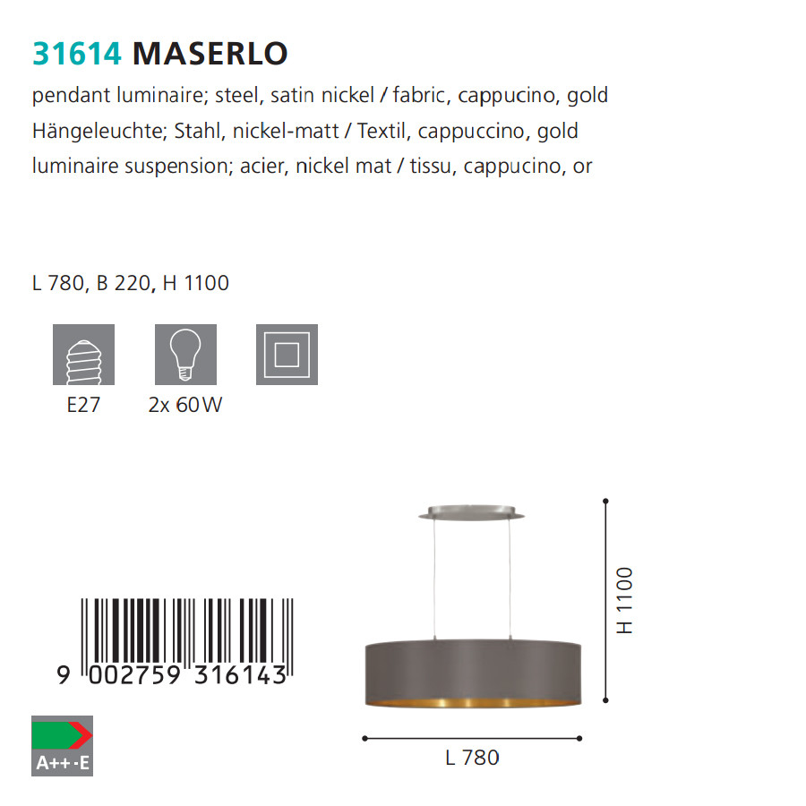 Люстра MASERLO NICKEL-CAPPUCCINO (31614), EGLO - Зображення 31614--.jpg