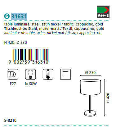 Настільна лампа MASERLO NICKEL-CAPPUCCINO (31631), EGLO - Зображення 31631--.jpg