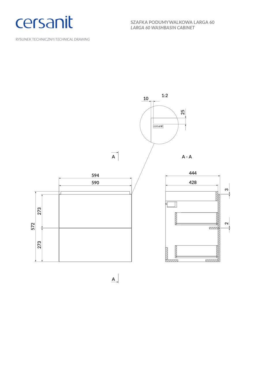 Шафка під умивальник Larga 60 Grey Cersanit - Зображення 31641896-a7055.png