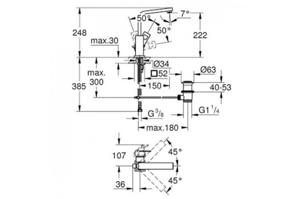 Змішувач для умивальника L-Size Eurocube 2313500E Grohe - Зображення 3164735-108de.jpg