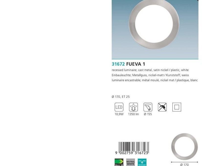 Точковий світильник FUEVA 1 4000K (31672), EGLO - Зображення 31672--.jpg