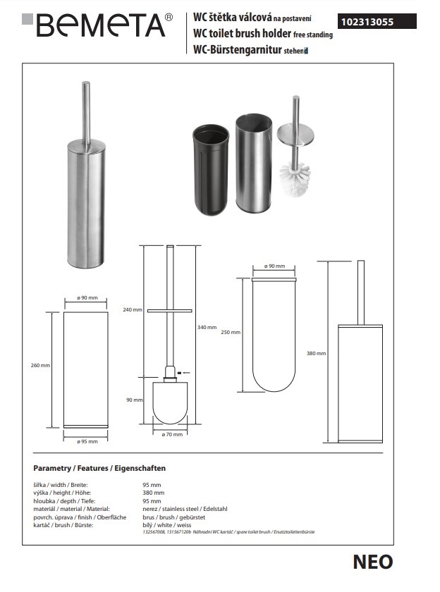 Туалетна щітка з тримачем Neo 102313055 Bemeta - Зображення 32917232-b493d.jpg