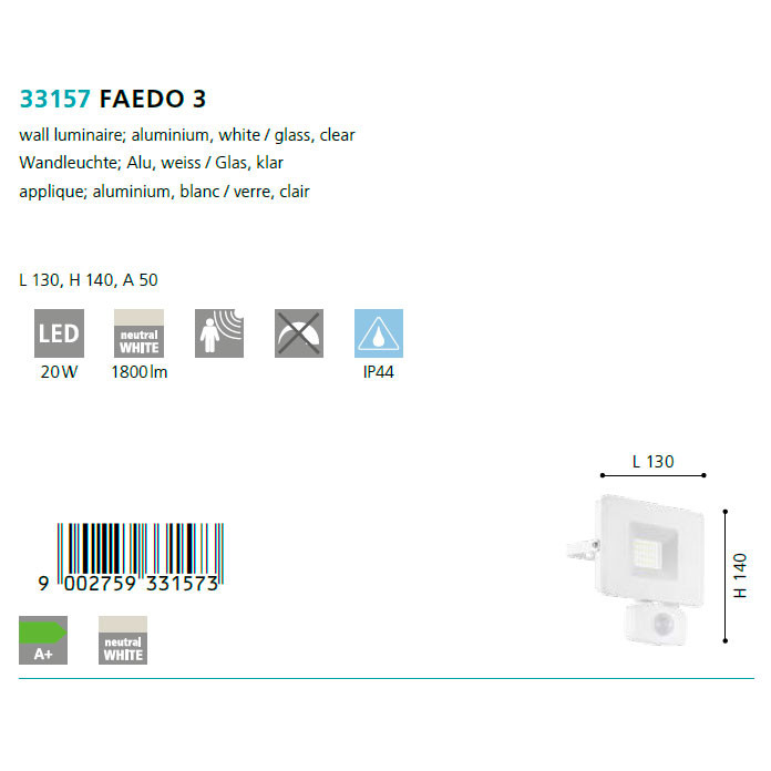 Світильник вуличний FAEDO 3 LED SENSOR 20W (33157), EGLO - Зображення 33157--.jpg