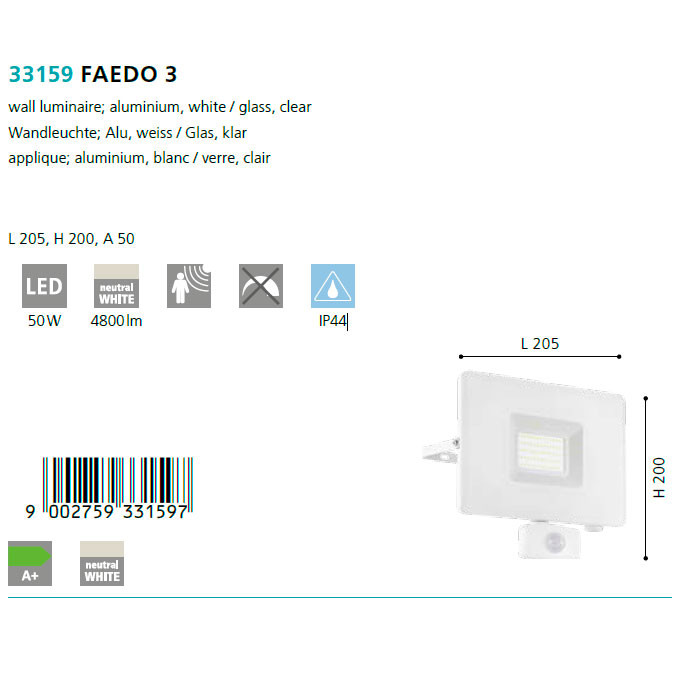 Світильник вуличний FAEDO 3 LED SENSOR 50W (33159), EGLO - Зображення 33159--.jpg