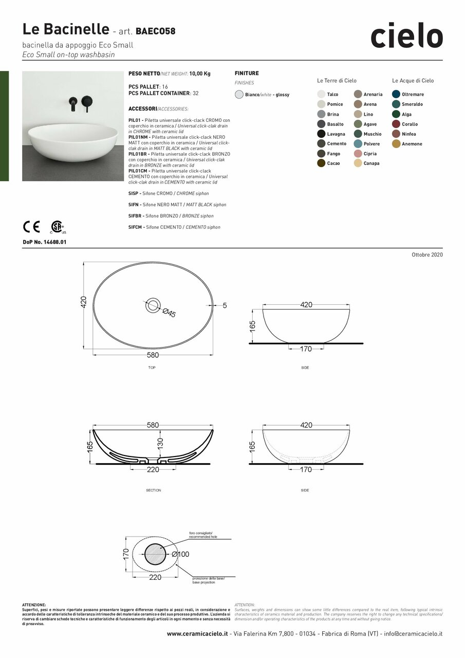 Умивальник Bacinelle ECO Small 58 (BAECO58) Glossy White CIELO - Зображення 347129-f6a2d.jpg