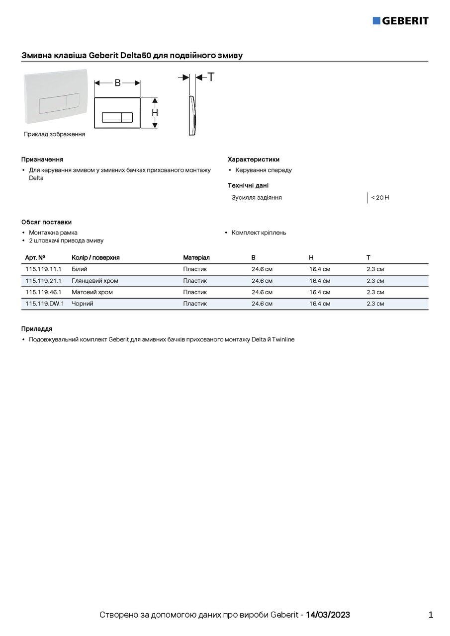 Кнопка зливу Delta50 115.119.11.1 білий Geberit - Зображення 3487878-9fb4d.jpg