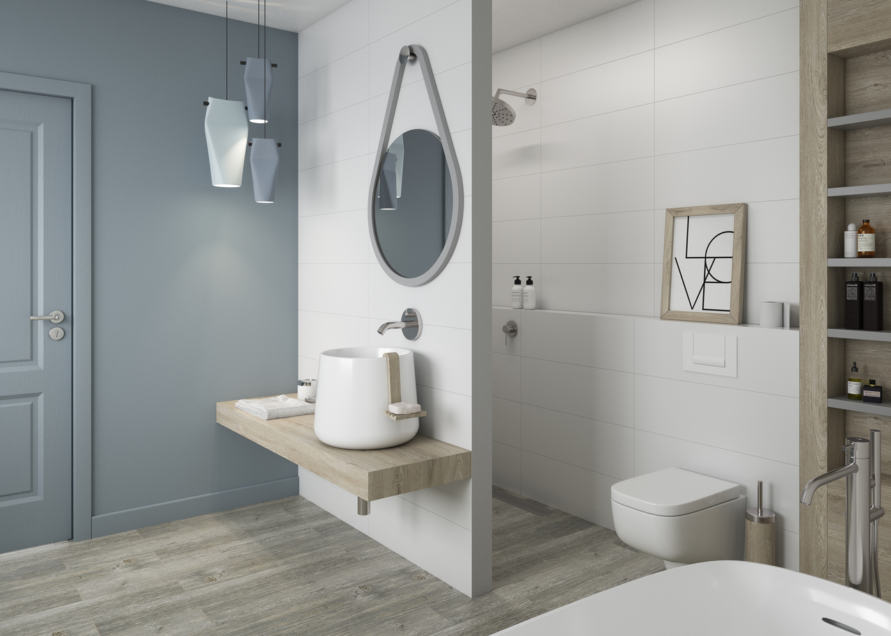 Плитка стінова Neve Bianco RECT 298x898x9 Paradyz - Зображення 35011-neve_lazienka_25x75_balance_grys_16x98-5_jpg.jpg