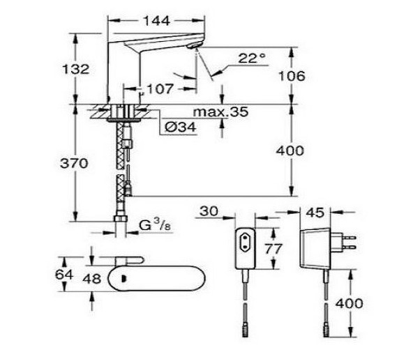 Змішувач для умивальника електронний Eurosmart Cosmopoliten Е (36325001), Grohe - Зображення 3505d-3632-1.jpg