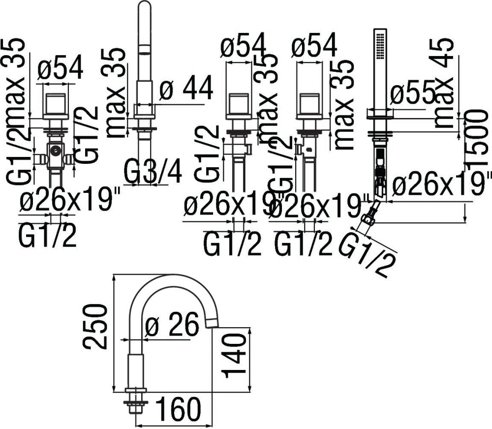 Змішувач для ванни UP (WEBK204-UPCR), Nobili - Зображення 355089-f76f3.jpg