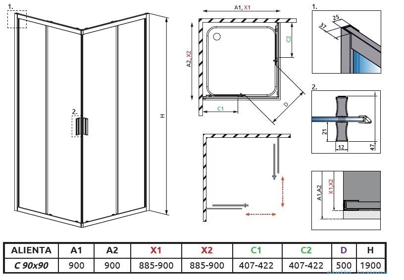 Душова кабіна Alienta С 90x90 10239090-01-01 RADAWAY - Зображення 3776460-d22a3.jpg