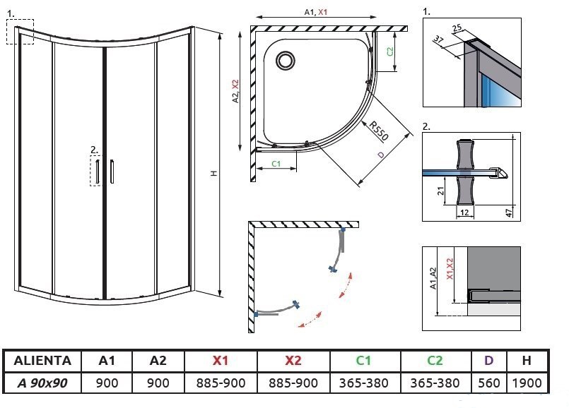 Комплект душова кабіна Alienta A 90х90 піддон Tinos A Compact сифон PB50T RADAWAY - Зображення 3813136-b8719.jpg