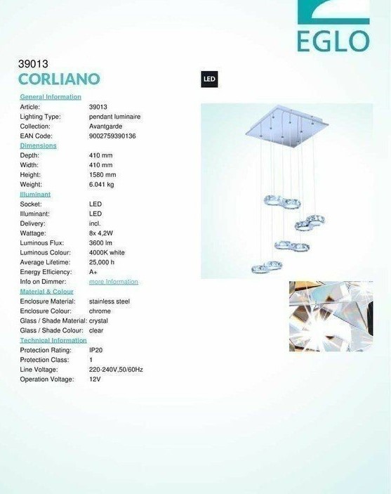 Люстра CORLIANO CHROM-KRISTALL LED (39013), EGLO - Зображення 39013--.jpg