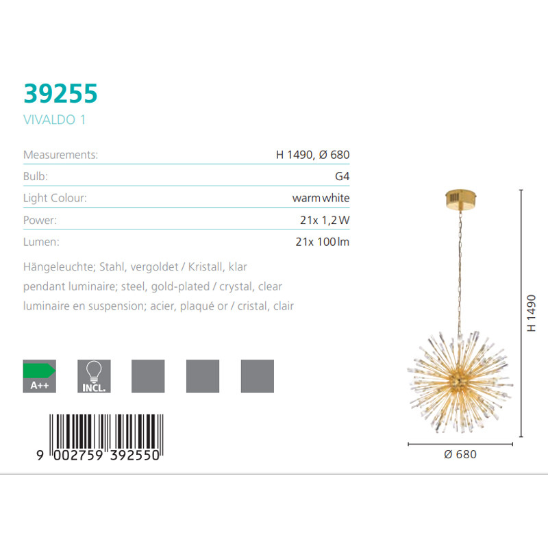 Люстра VIVALDO GOLD-KRISTALL (39255), EGLO - Зображення 39255--.jpg