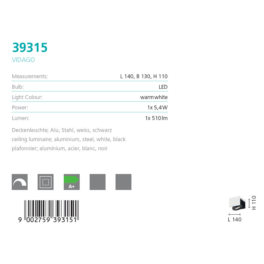 Спот VIDAGO LED (39315), EGLO - Зображення 39315--.jpg