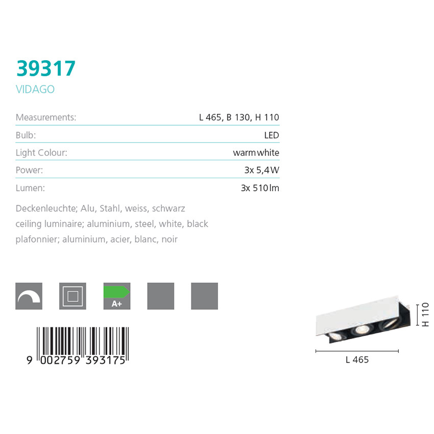 Спот VIDAGO LED (39317), EGLO - Зображення 39317--.jpg