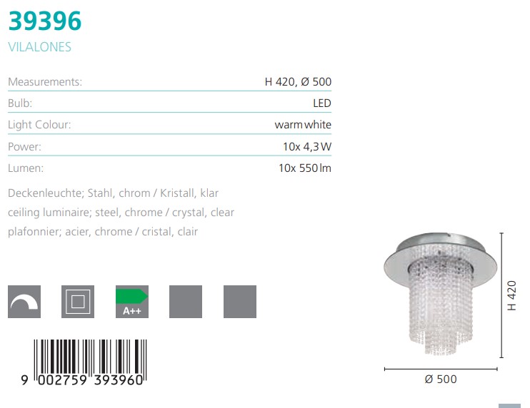 Світильник VILALONES CHROM-KRISTALL LED (39396), EGLO - Зображення 39396--.jpg