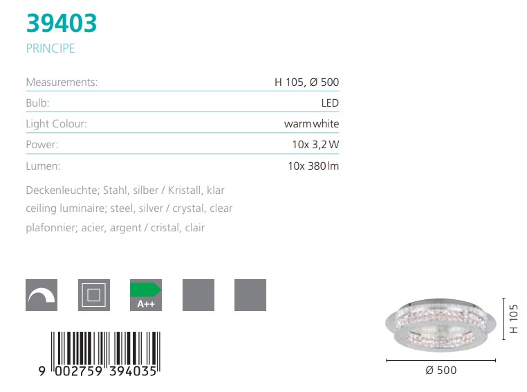 Світильник PRINCIPE SILBER-KRISTALL LED (39403), EGLO - Зображення 39403--.jpg