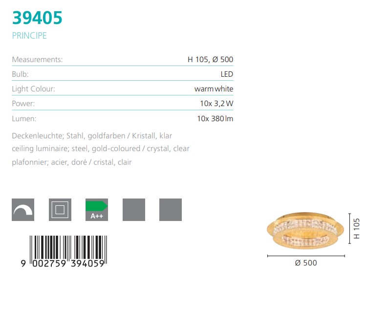 Світильник PRINCIPE GOLD-KRISTALL LED (39405), EGLO - Зображення 39405--.jpg