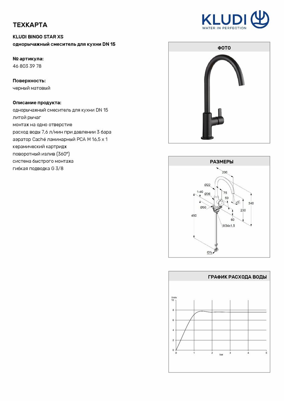 Змішувач для кухні DN 15 Bingo Star XS (468033978) чорний Kludi - Зображення 3940588-75406.jpg