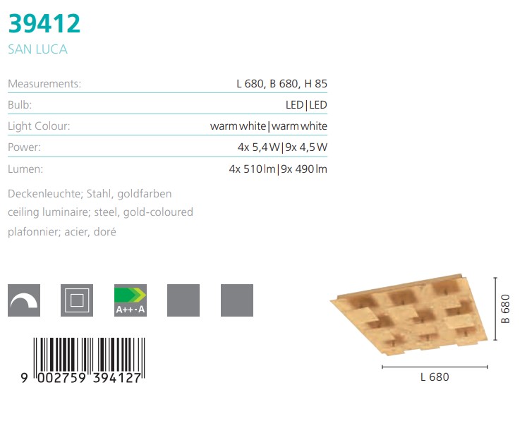 Світильник SAN LUCA GOLDFARBEN LED (39412), EGLO - Зображення 39412--.jpg