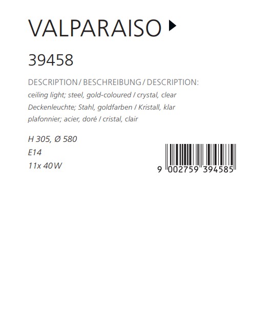 Світильник VALPARAISO GOLD-KRISTALLE (39458), EGLO - Зображення 39458--.jpg