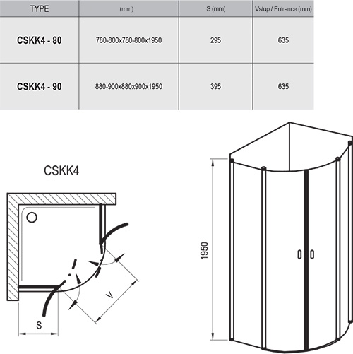 Душова кабіна напівкругла CHROME CSKK4-80 Transparent, (3Q140C00Z1) RAVAK - Зображення 3Q140100Z1-2.jpg