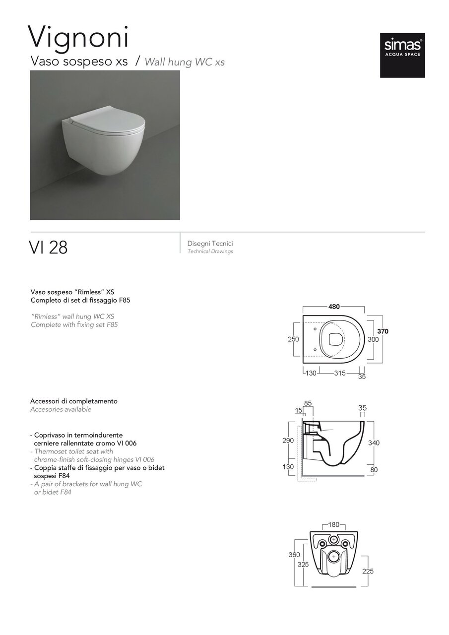 Унітаз підвісний Vignoni XS Rimless VI28-F85 Glossy White SIMAS - Зображення 41370423-bdc10.jpg